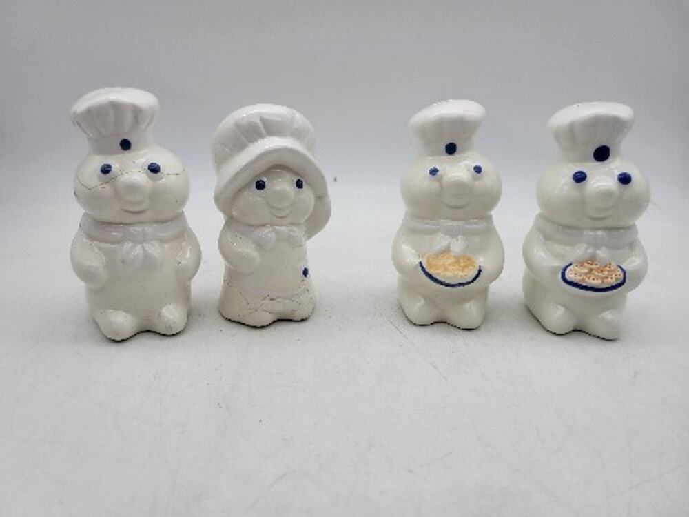 4 Pillsbury Doughboy Dough Girl Ceramic Salt And Pepper Shakers 1988/1987 W/ DMG